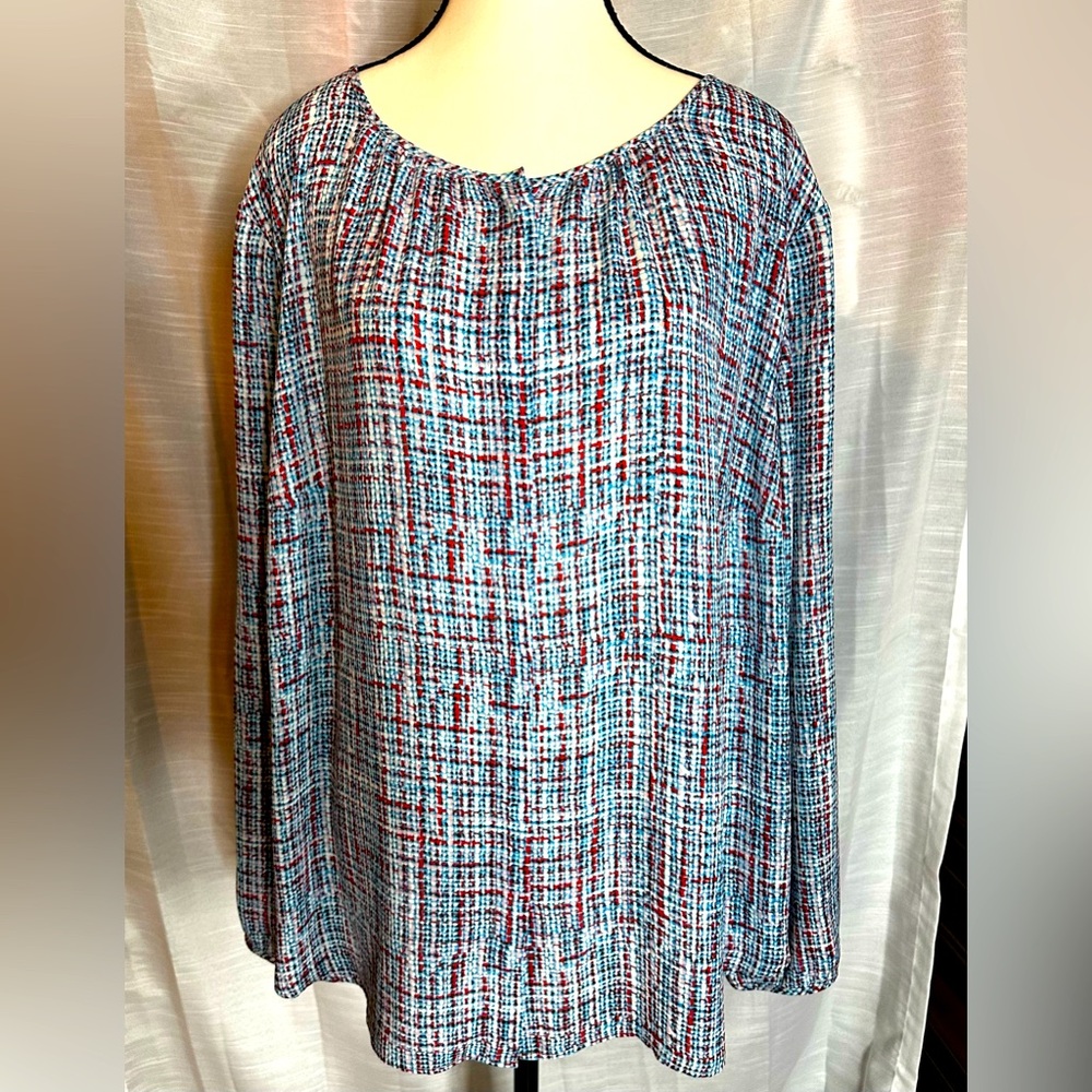 Talbots women’s 2X Semi Sheer multicolored long sleeve blouse.
